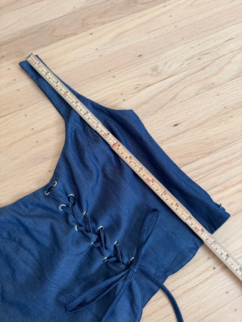 NIA Sicily Corset Lace Front Cropped Top Size Small S Chambray Denim Blue Rodeo - Picture 10 of 10